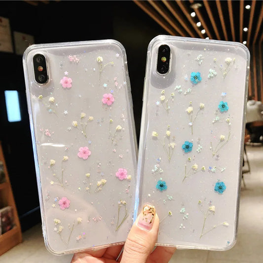 Hot Real Dry Flower Glitter Clear case