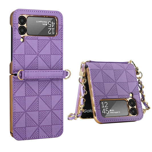 Z Flip Protective Leather Cover with Crossbody Lanyard Chain