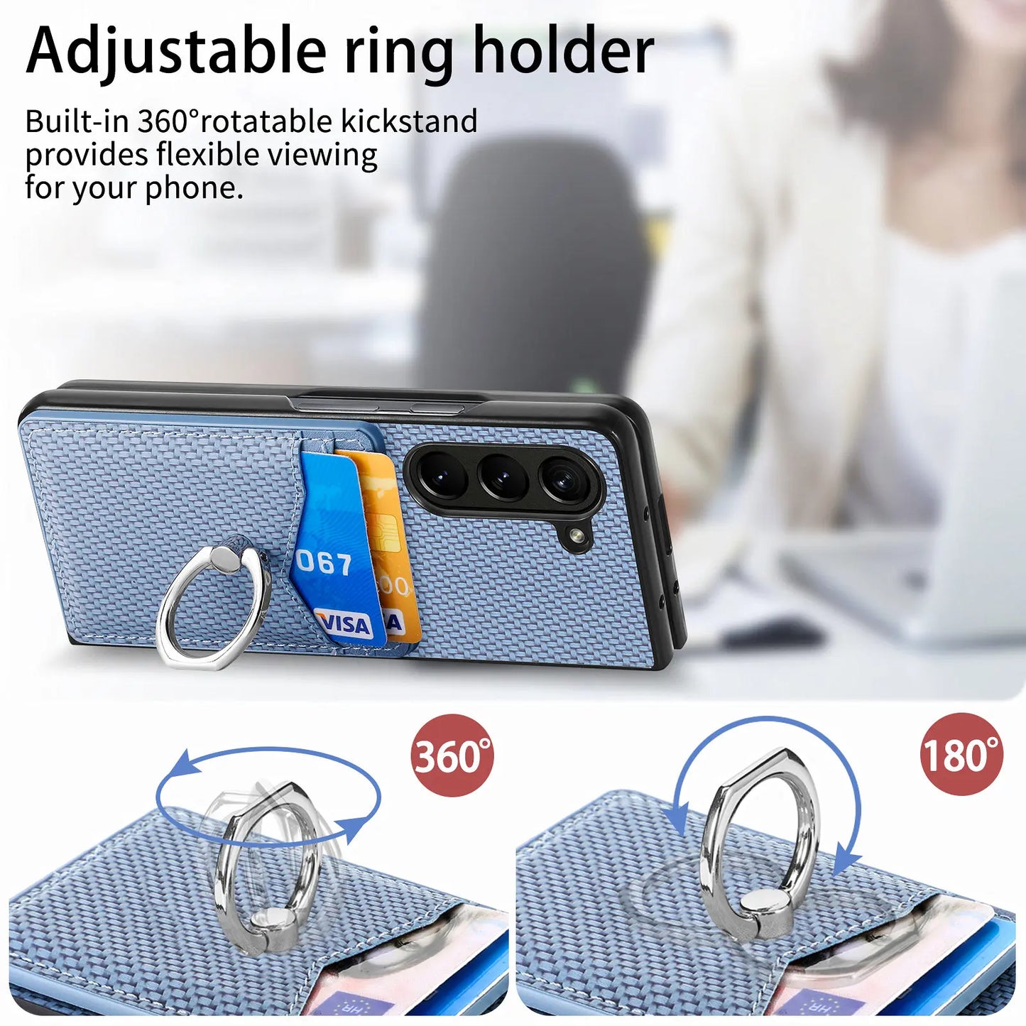 Z Fold Carbon Fiber case with Ring Holder & Cards Solt