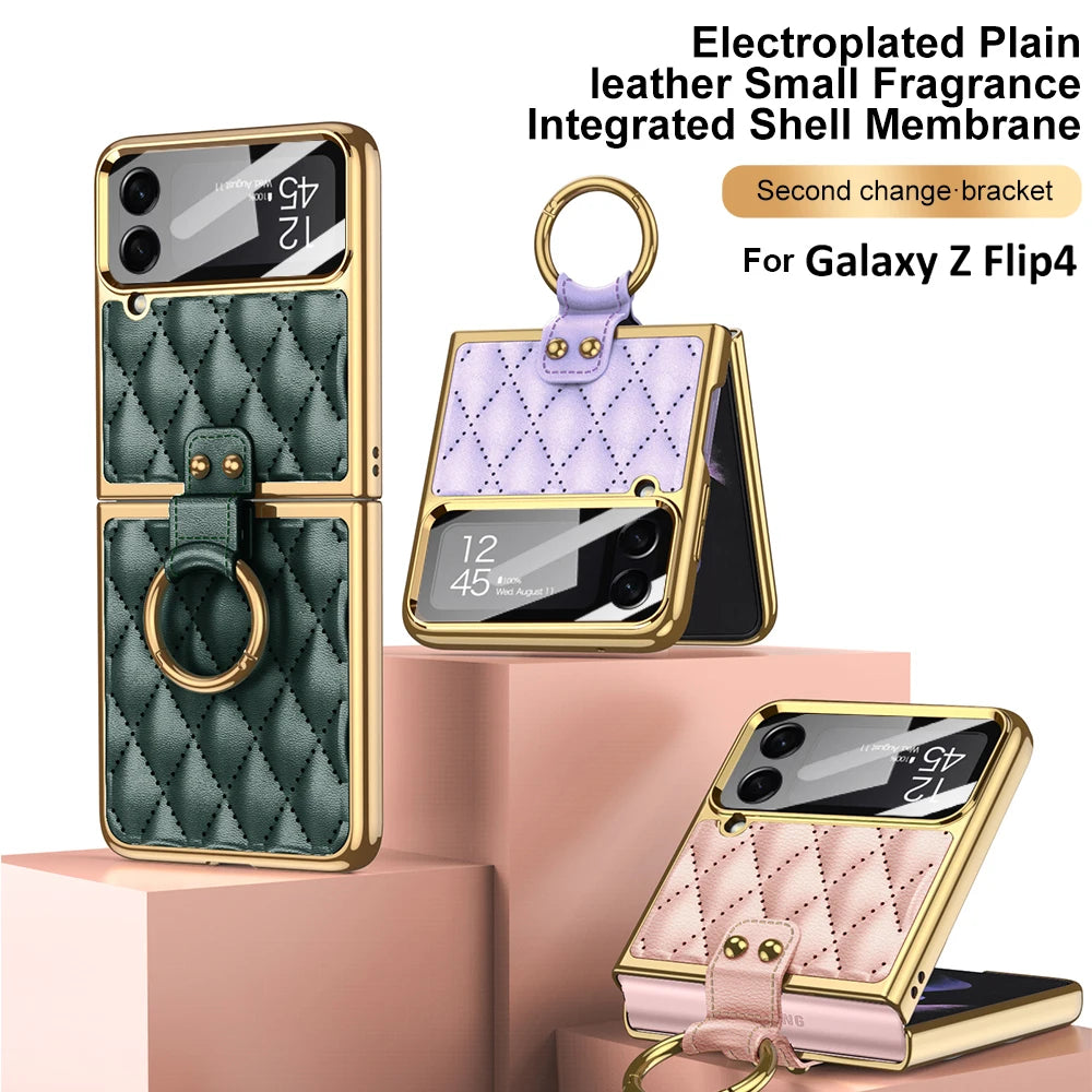 Z Flip Luxury Ring Holder Plating Leather Case