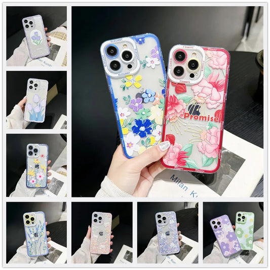 Flower Pattern transparent Case with Camera Protection
