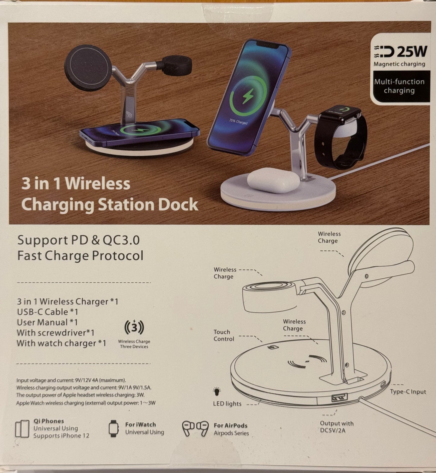 3 in 1 Fast Magnetic Wireless Charging Station 25W