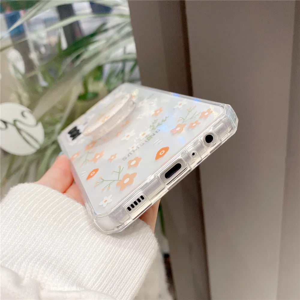 Shockproof case Flower pattern with pop socket