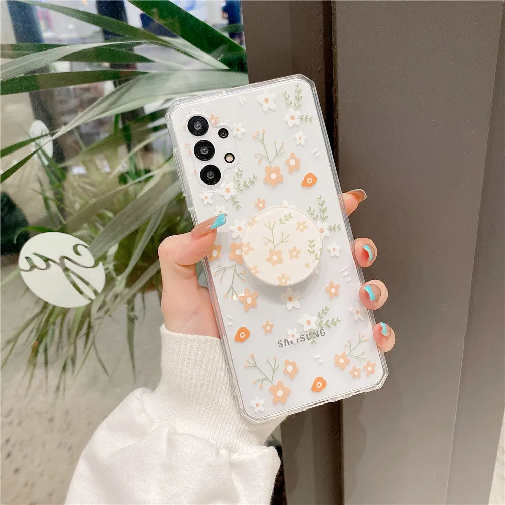 Shockproof case Flower pattern with pop socket