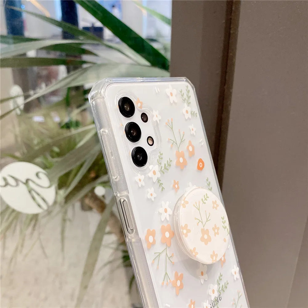 Shockproof case Flower pattern with pop socket