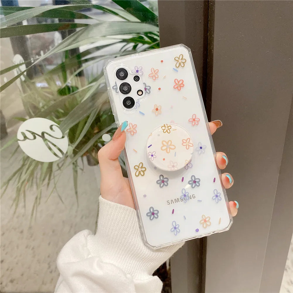 Shockproof case Flower pattern with pop socket