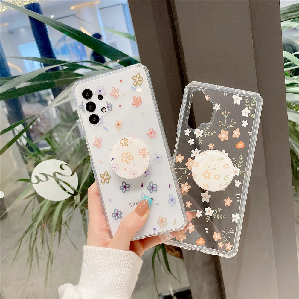 Shockproof case Flower pattern with pop socket