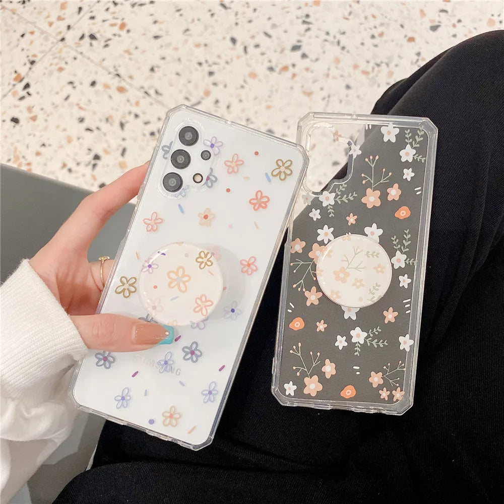 Shockproof case Flower pattern with pop socket