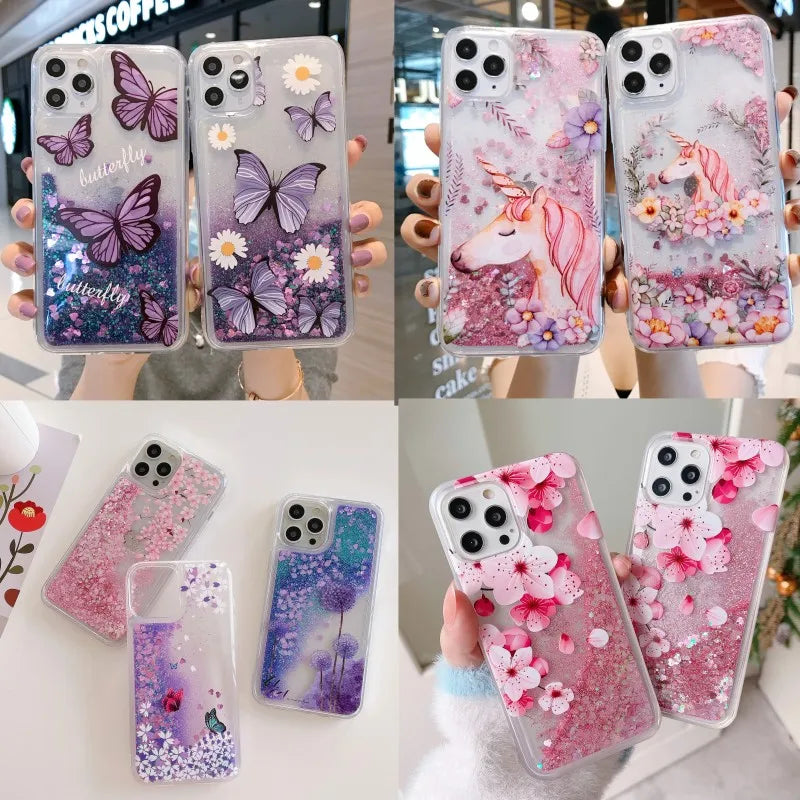 Glitter Butterfly Flower Unicorn Case