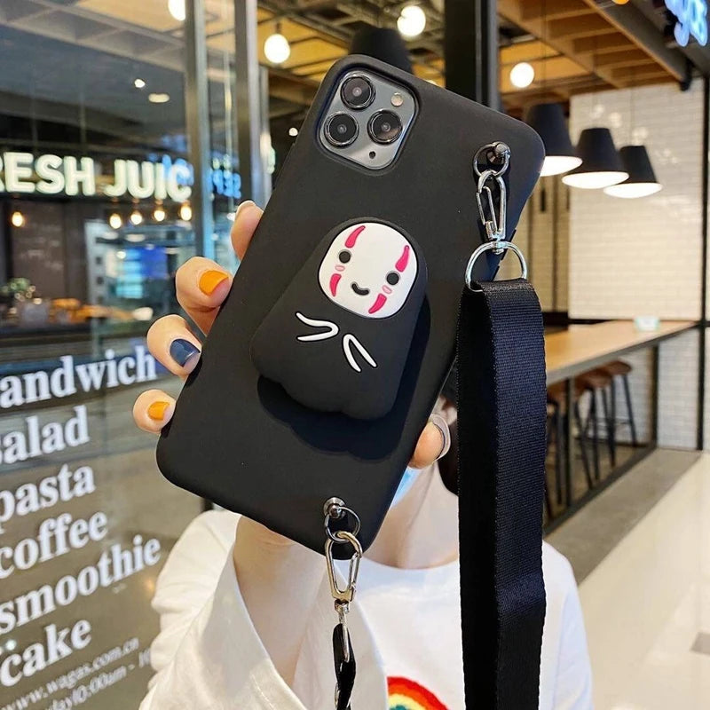 Cartoon Stand Holder Phone Case with Crossbody Necklace Strap