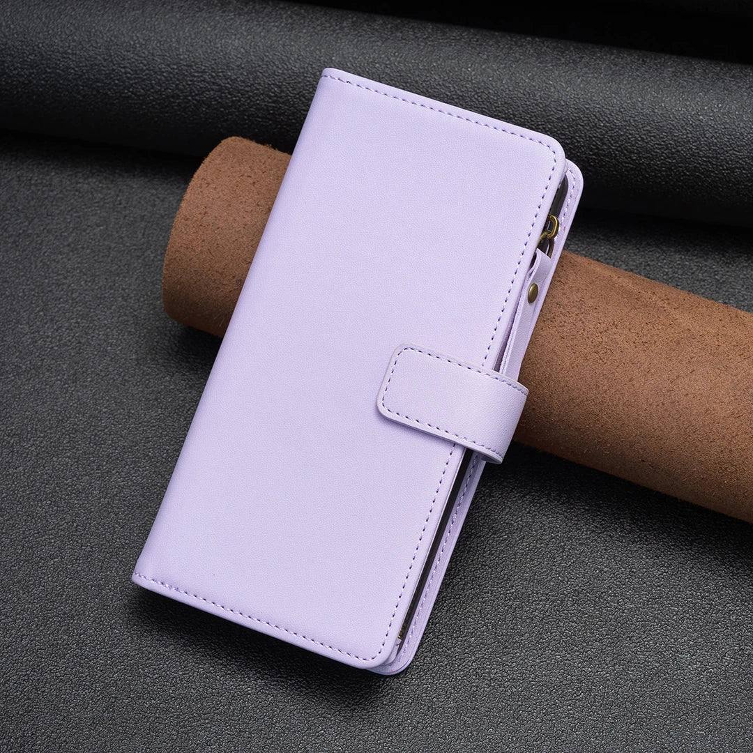 Multi Cards Solt Zipper Wallet Leather Case