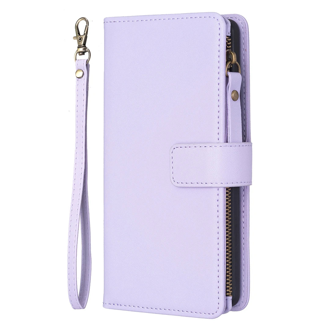 Multi Cards Solt Zipper Wallet Leather Case