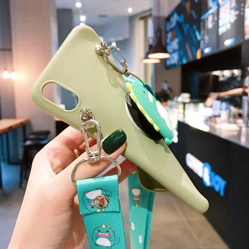 Cartoon Stand Holder Phone Case with Crossbody Necklace Strap