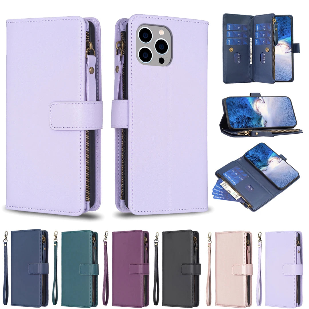 Multi Cards Solt Zipper Wallet Leather Case