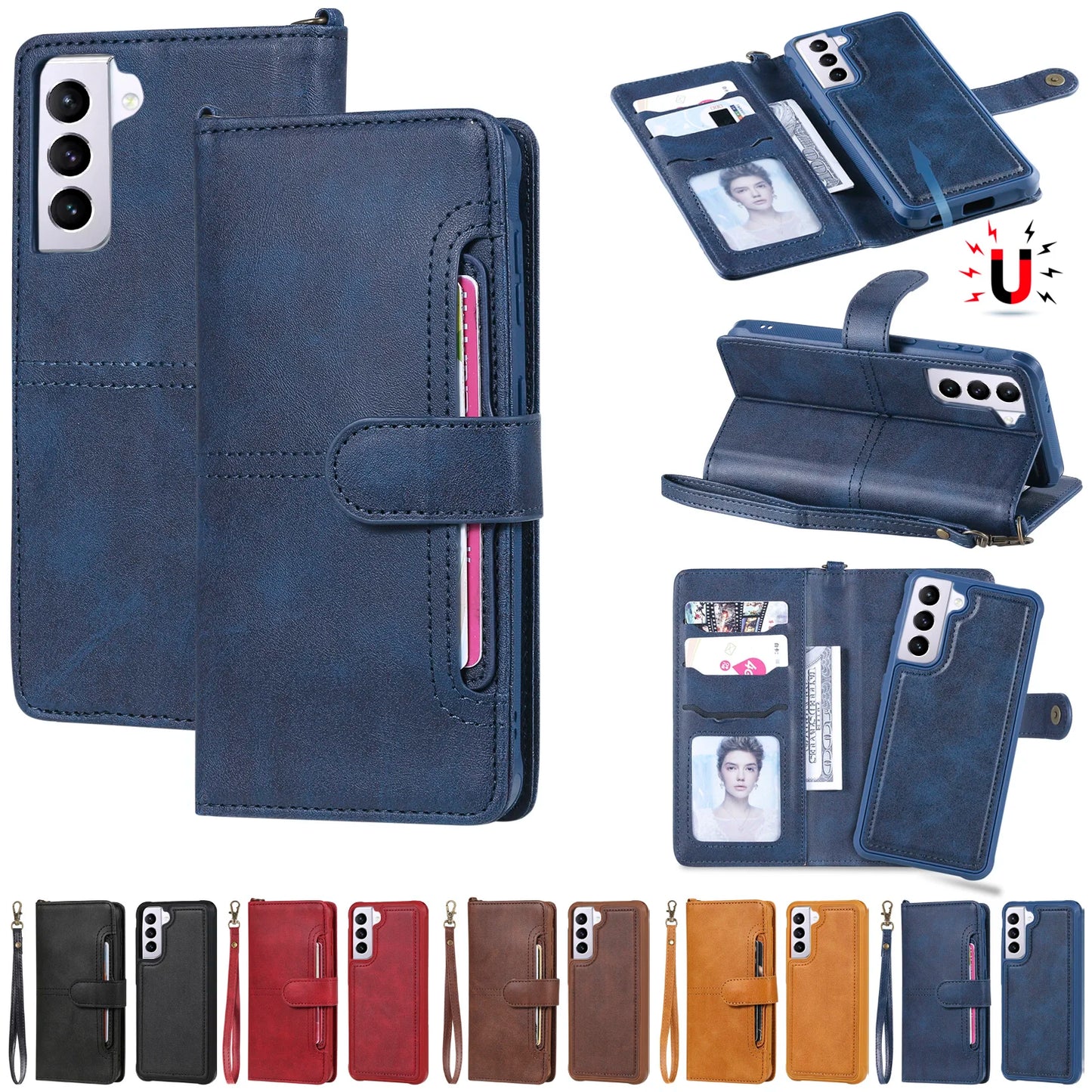 Protective Flip Wallet Detachable Leather Case