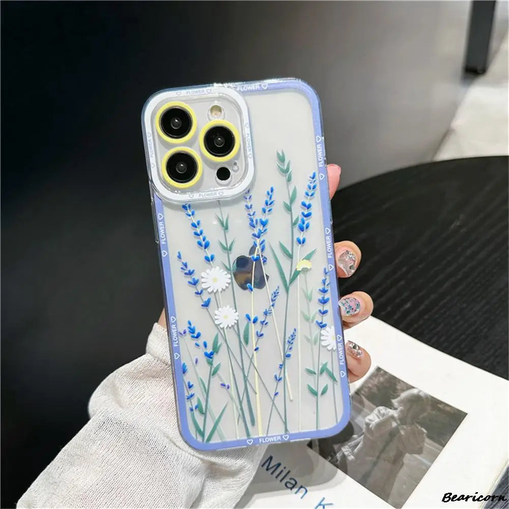 Flower Pattern transparent Case with Camera Protection