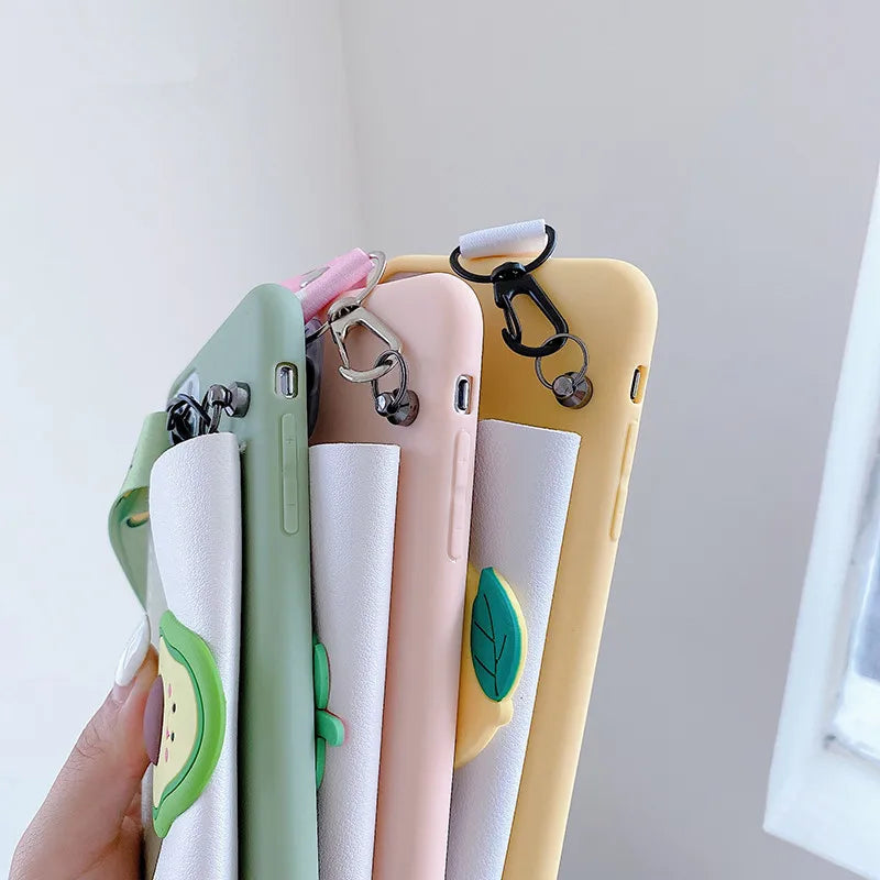 Cartoon Leather Wallet case with Crossbody Necklace Strap