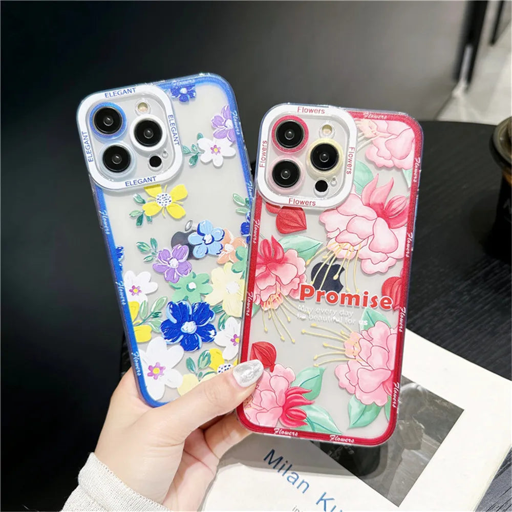 Flower Pattern transparent Case with Camera Protection