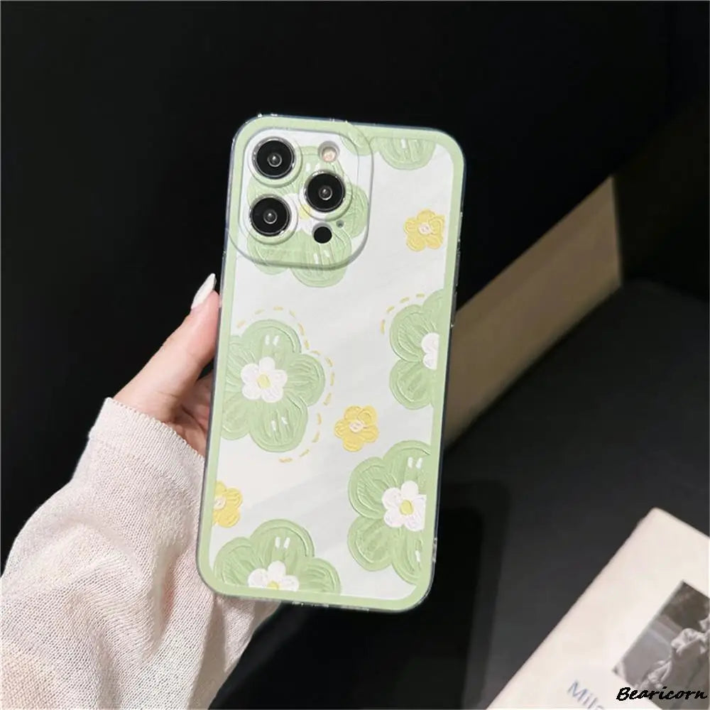 Flower Pattern transparent Case with Camera Protection