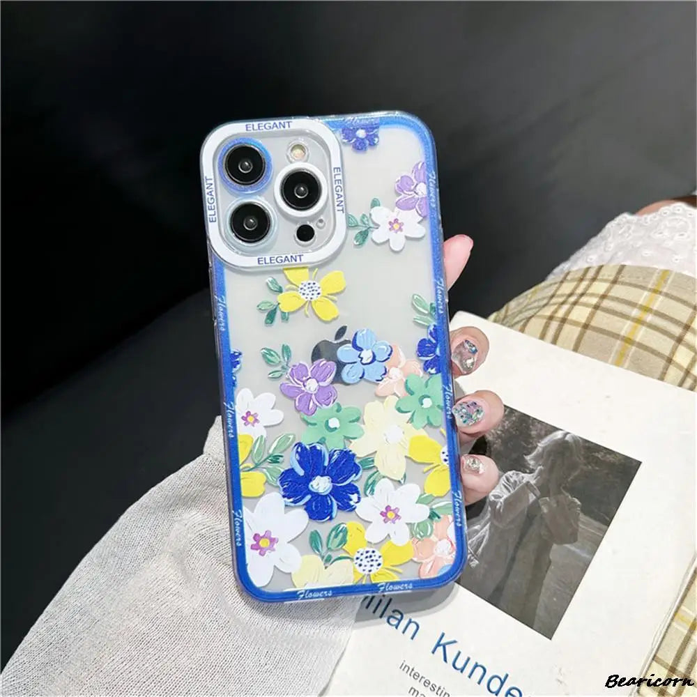 Flower Pattern transparent Case with Camera Protection