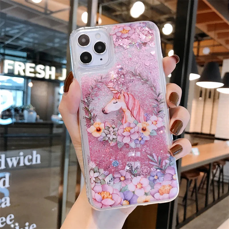 Glitter Butterfly Flower Unicorn Case