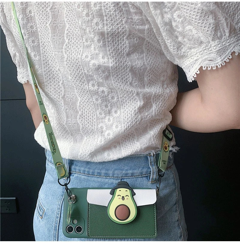 Cartoon Leather Wallet case with Crossbody Necklace Strap