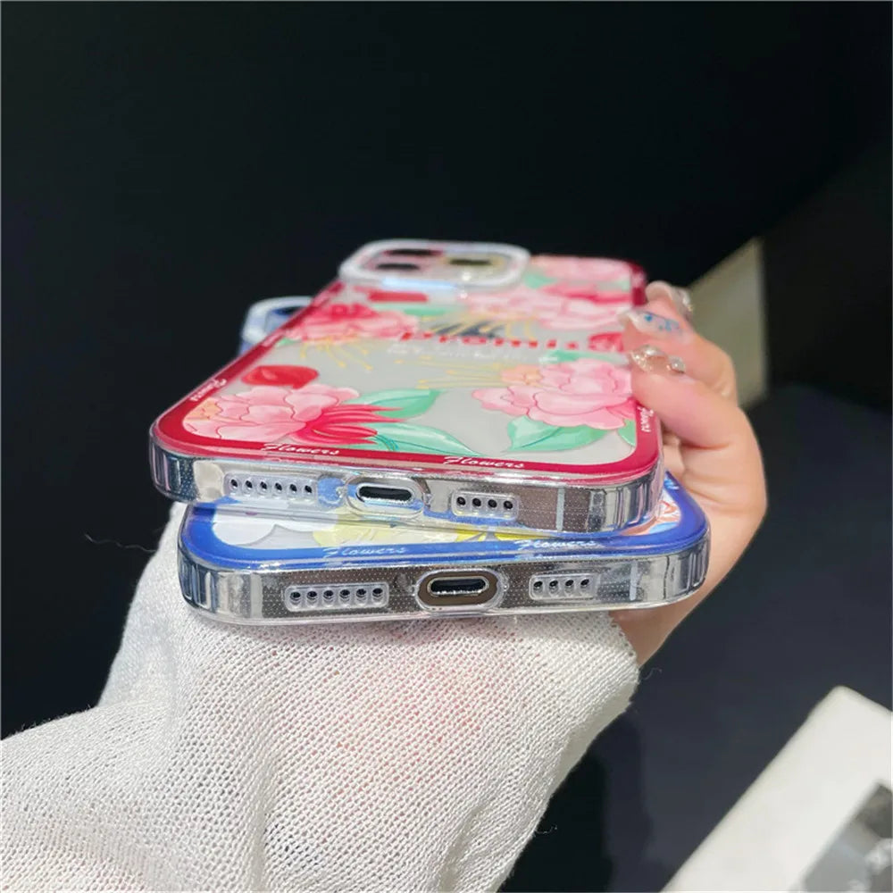 Flower Pattern transparent Case with Camera Protection