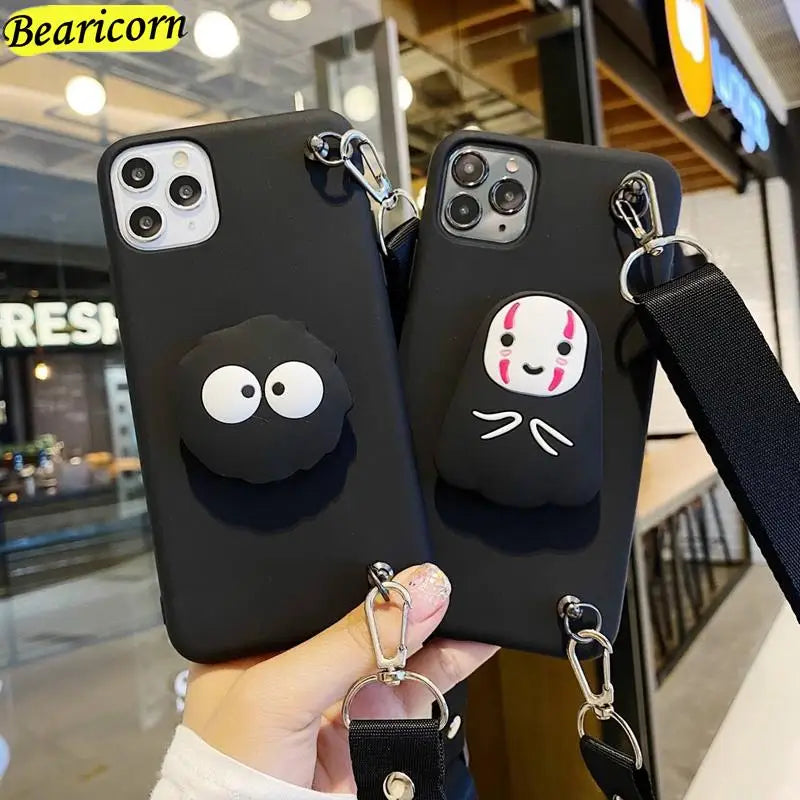 Cartoon Stand Holder Phone Case with Crossbody Necklace Strap