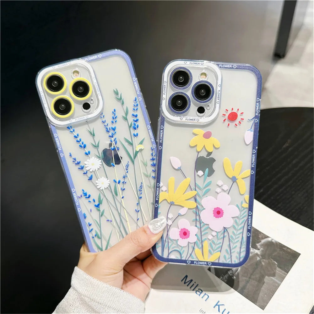 Flower Pattern transparent Case with Camera Protection