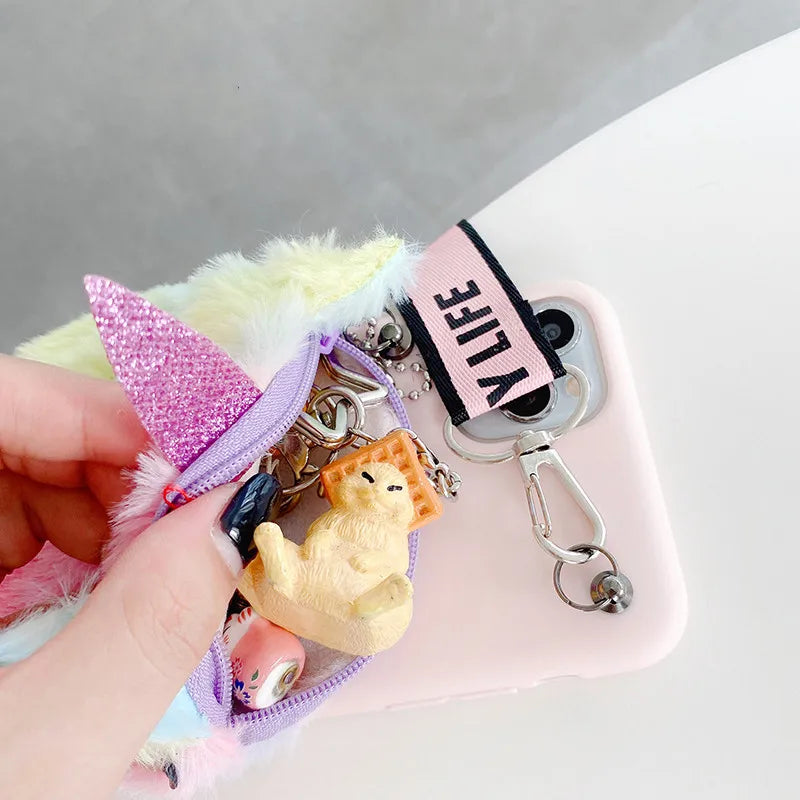 Wallet Plush Fur Cat Unicorn case