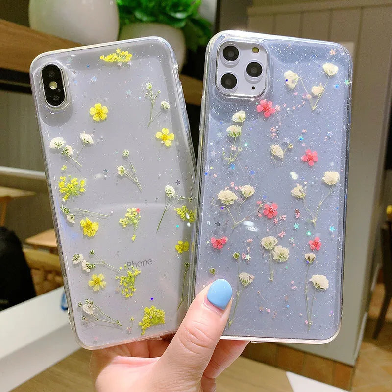 Hot Real Dry Flower Glitter Clear case