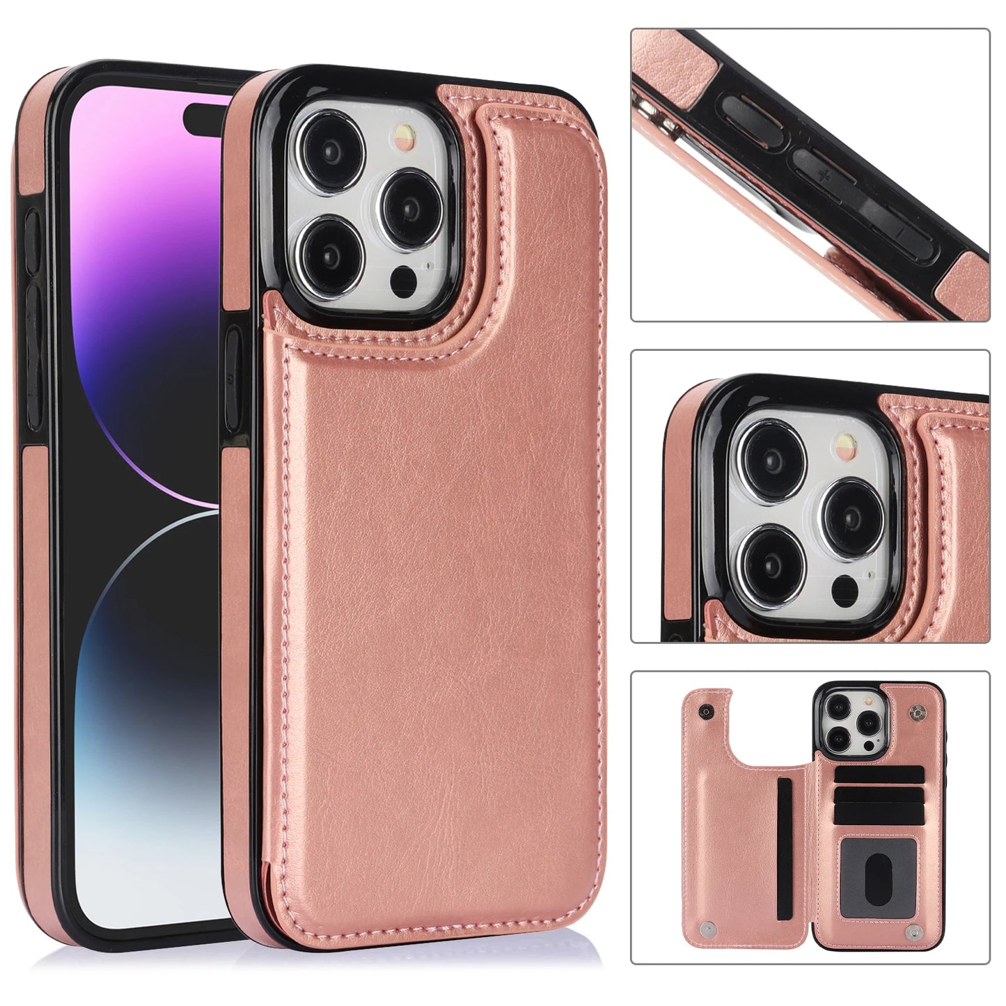 Magnetic Bumper Hidden Card Pocket Leather Case