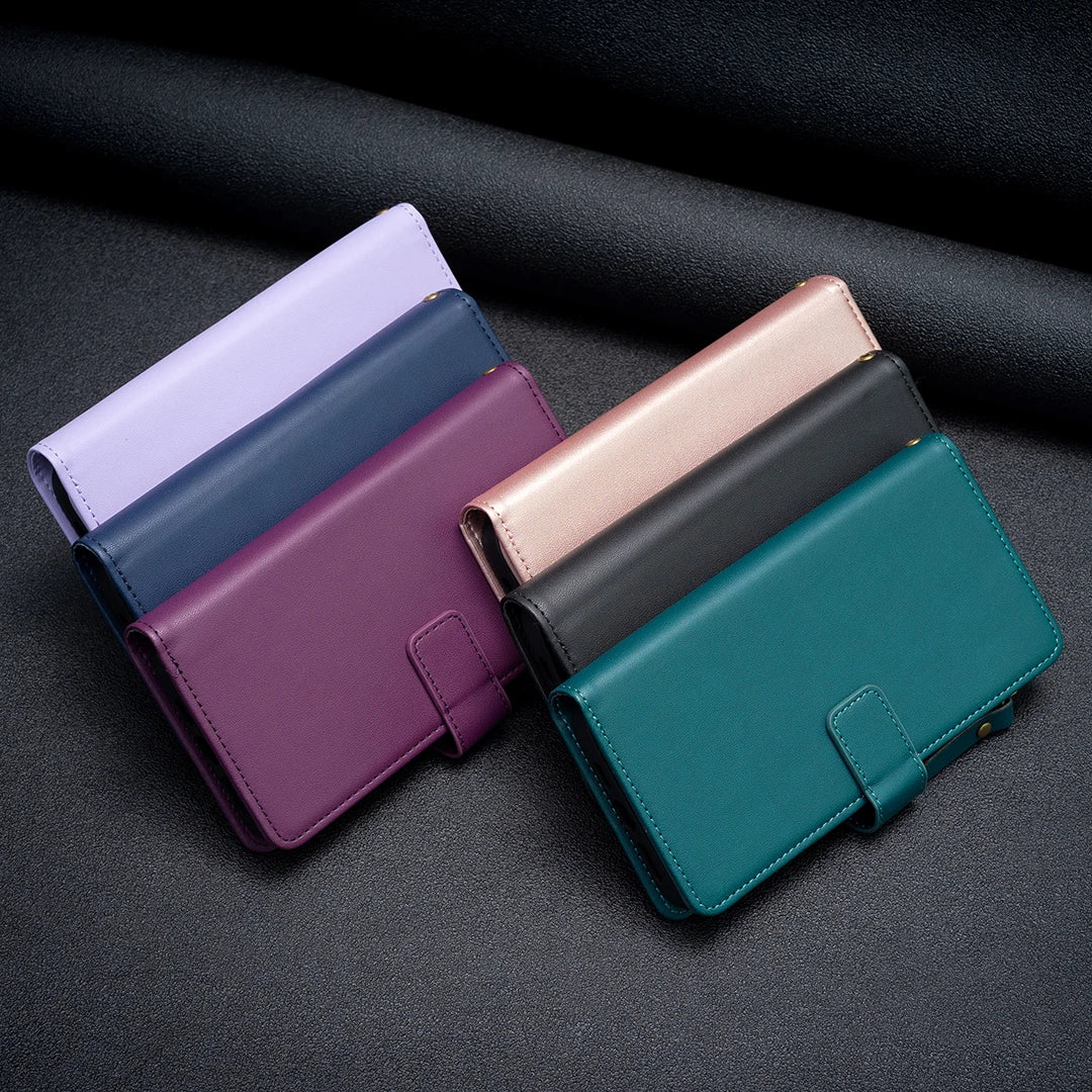 Multi Cards Solt Zipper Wallet Leather Case