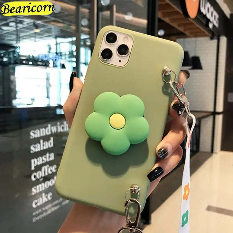 Cartoon Stand Holder Phone Case with Crossbody Necklace Strap