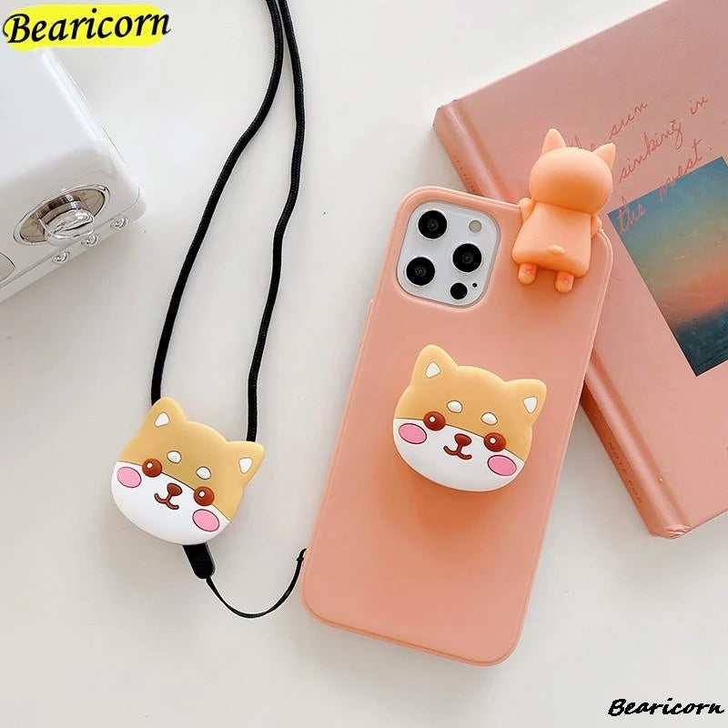 Luxury 3D Cartoon with  Doll Holder Starp Protective Phone Case