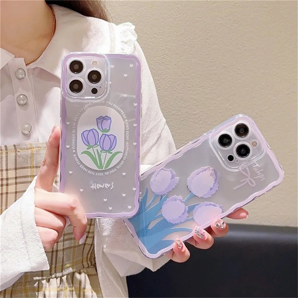 Flower Pattern transparent Case with Camera Protection