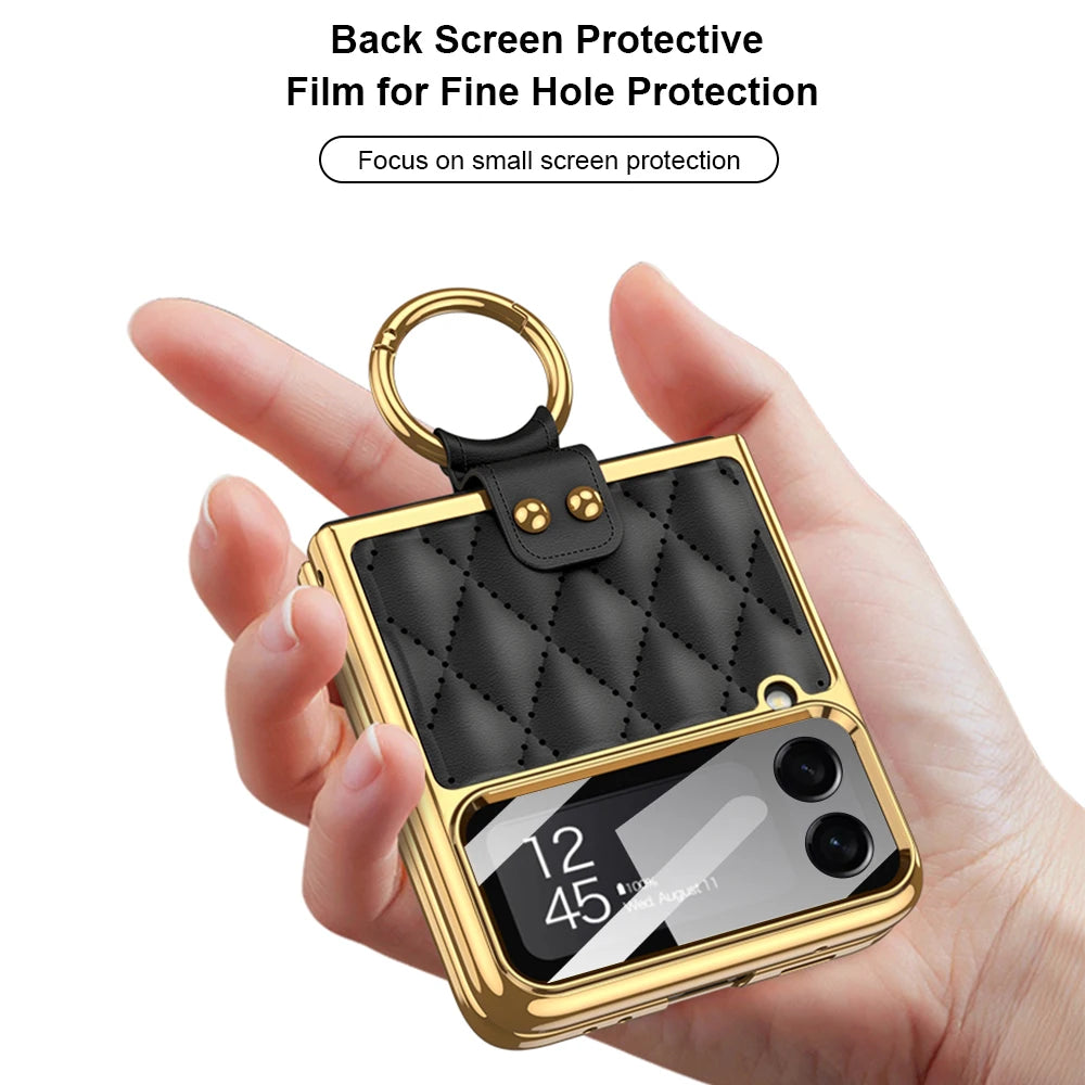 Z Flip Luxury Ring Holder Plating Leather Case