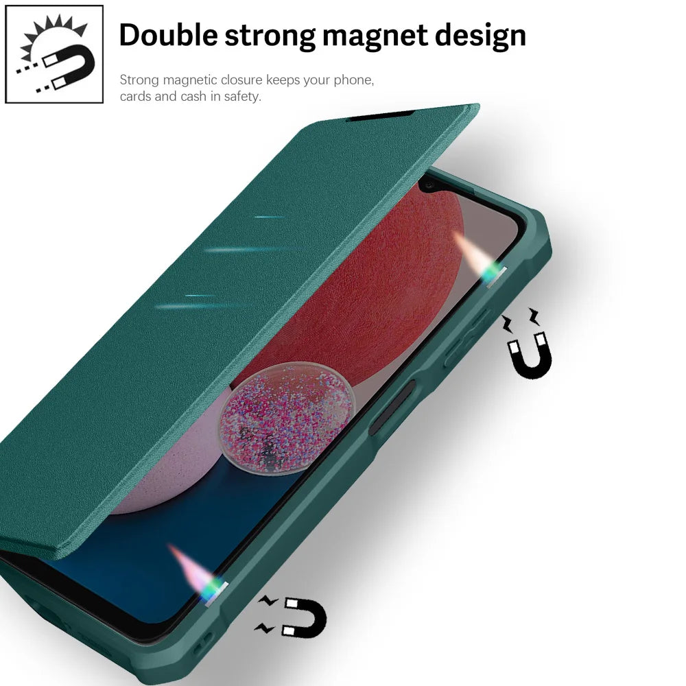 Magnetic Leather Wallet Transparent Case