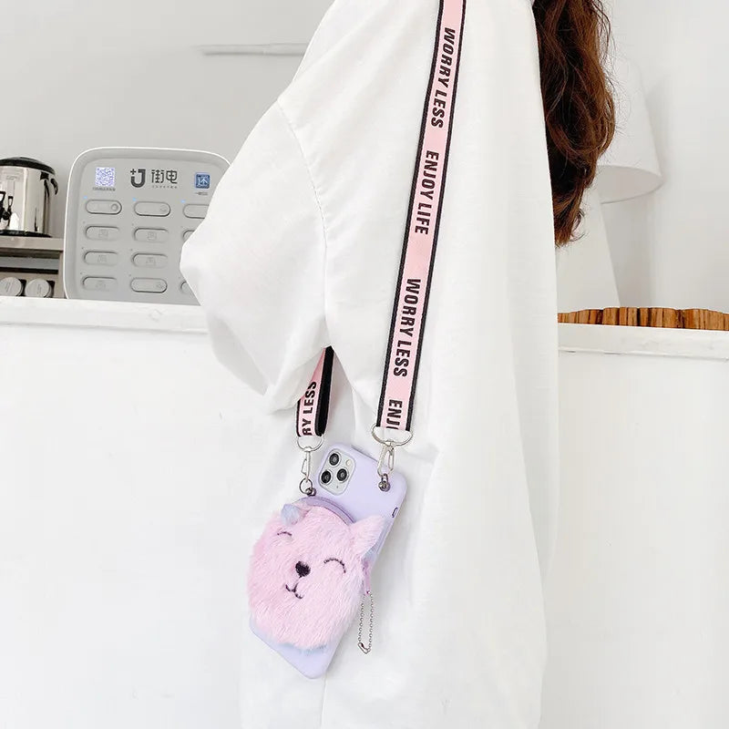 Wallet Plush Fur Cat Unicorn case