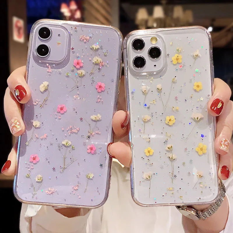 Hot Real Dry Flower Glitter Clear case