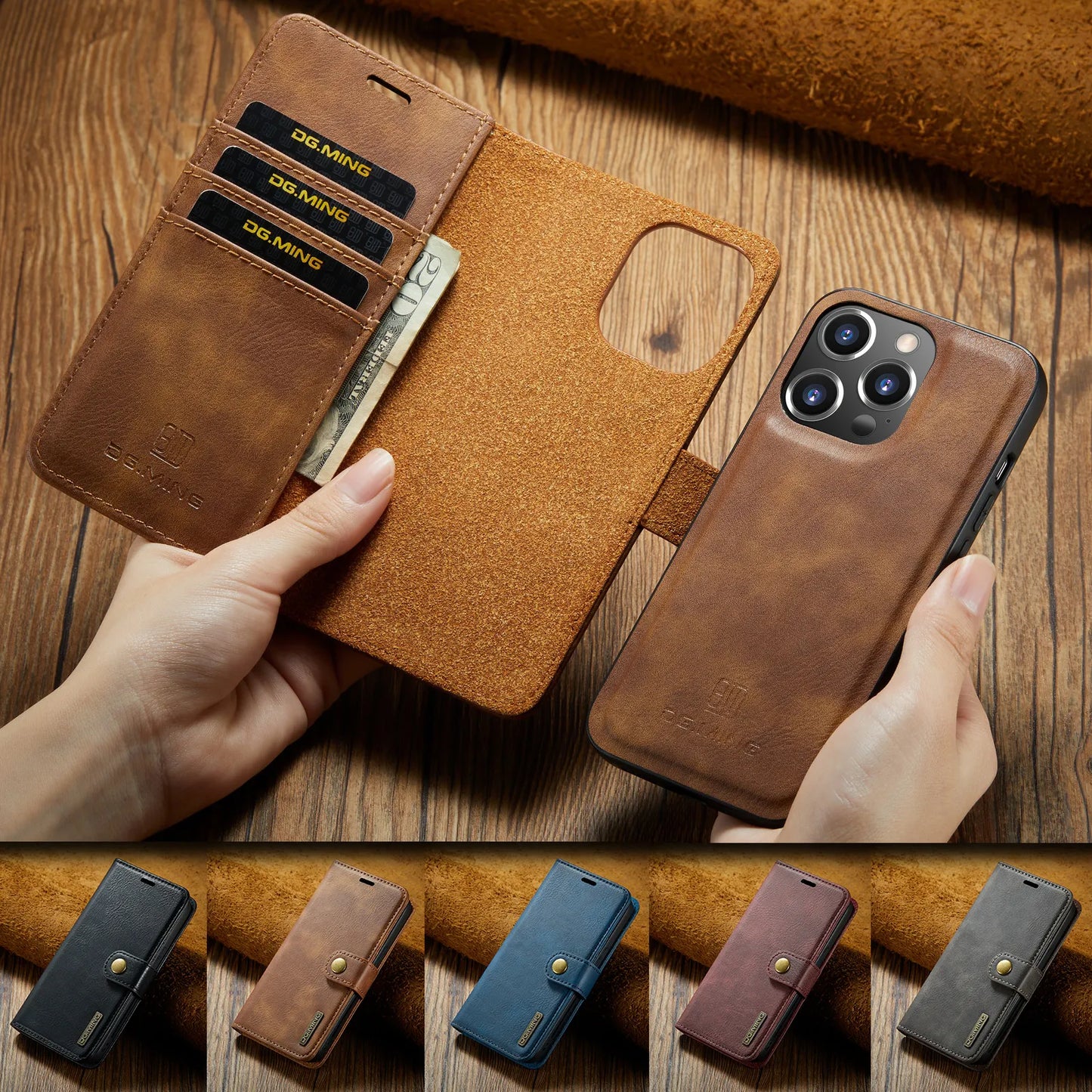 Detachable Magnetic Leather Wallet Phone Case