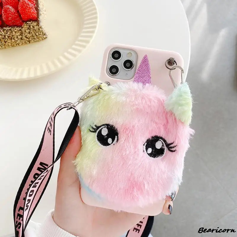 Wallet Plush Fur Cat Unicorn case