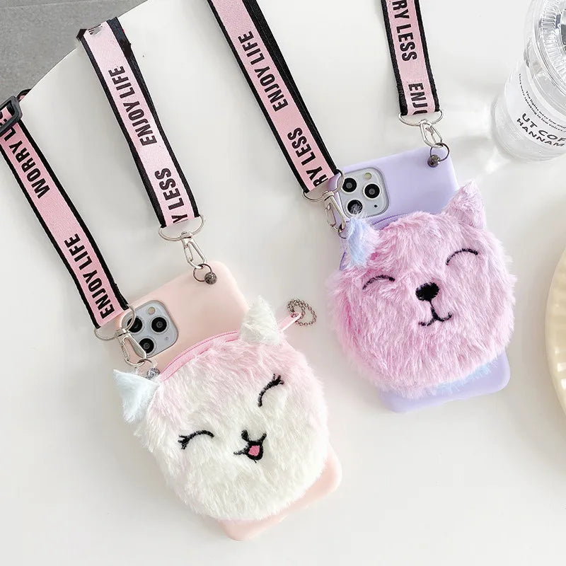 Wallet Plush Fur Cat Unicorn case