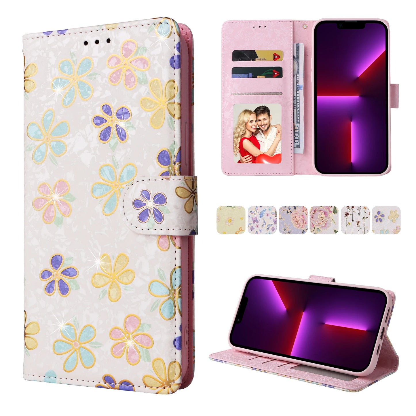 Protective Flower Pattern Wallet Leather Case