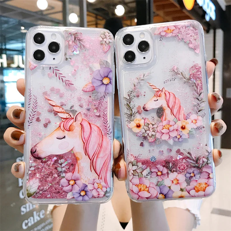 Glitter Butterfly Flower Unicorn Case