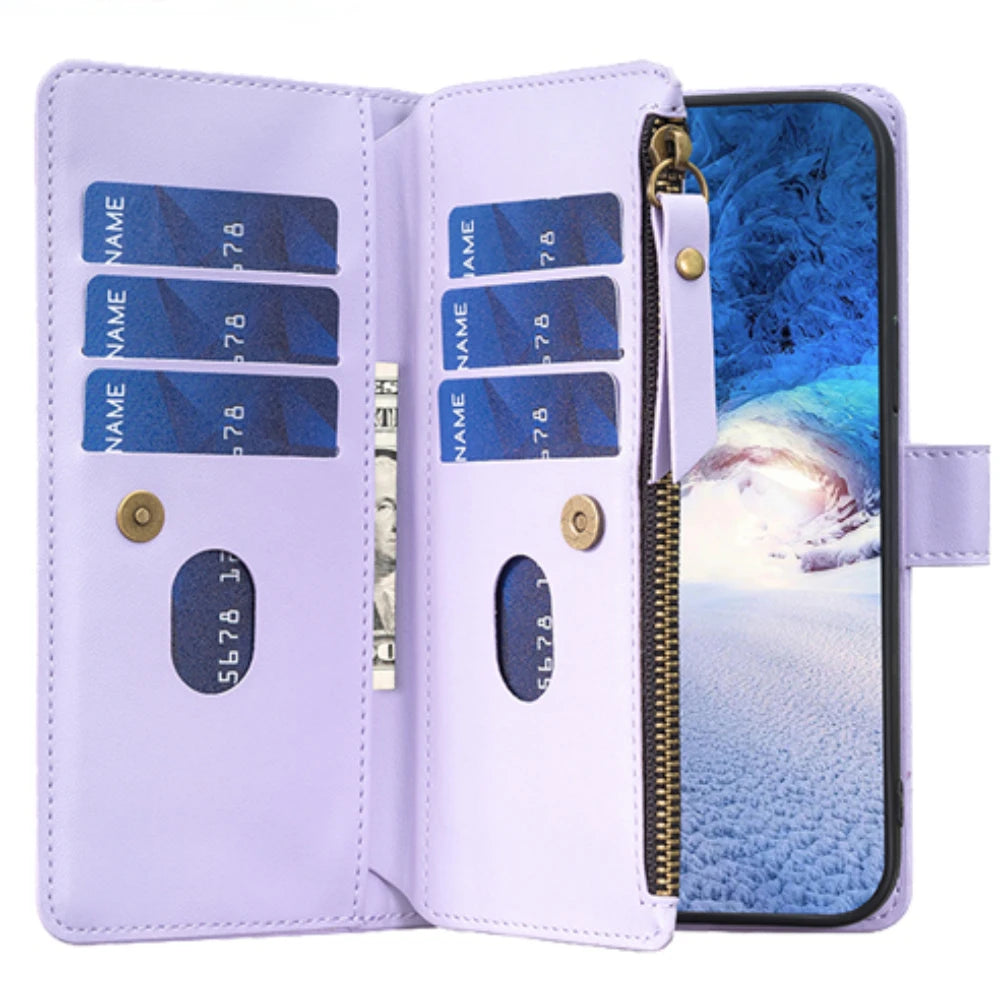 Multi Cards Solt Zipper Wallet Leather Case