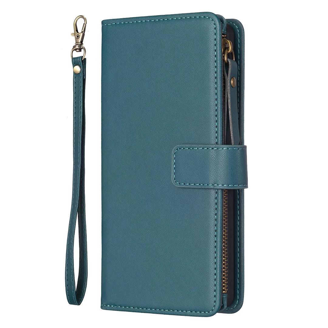 Multi Cards Solt Zipper Wallet Leather Case