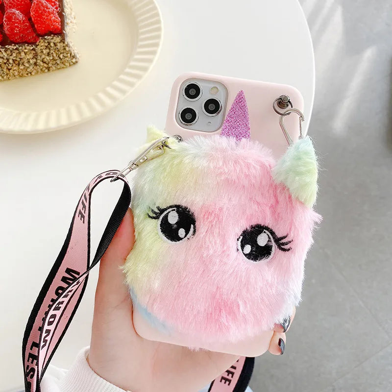 Wallet Plush Fur Cat Unicorn case