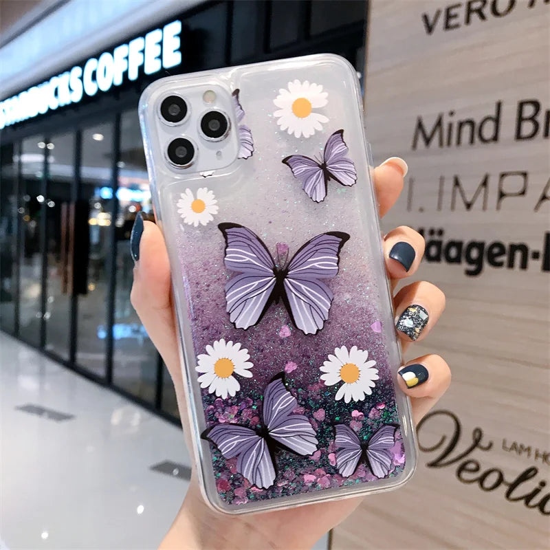 Glitter Butterfly Flower Unicorn Case