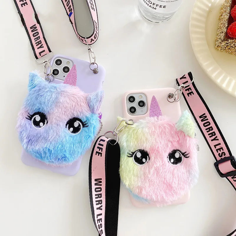 Wallet Plush Fur Cat Unicorn case